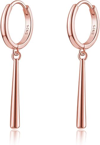 Reffeer Solid 925 Sterling Silver Bar Hoop Dangle Earrings for Women Teens Bar Dangle Earrings Minimalist Hoop Drop Earrings in Saudi Arabia