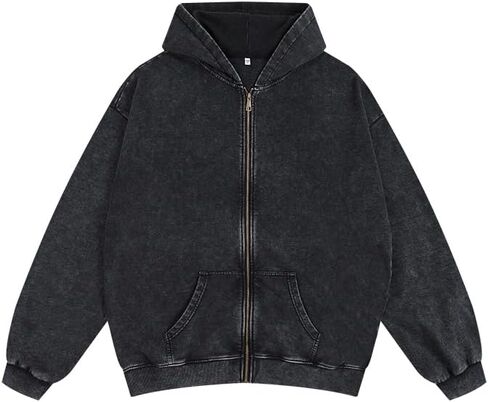 BINTEHGS Basic Oversized Vintage Zip Up Hoodie for Women Baggy Acid Wash Jacket Y2k Retro Grunge Zipper Sweatshirts Loose Fit in Kuwait