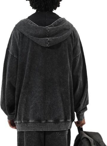 BINTEHGS Basic Oversized Vintage Zip Up Hoodie for Women Baggy Acid Wash Jacket Y2k Retro Grunge Zipper Sweatshirts Loose Fit in Kuwait