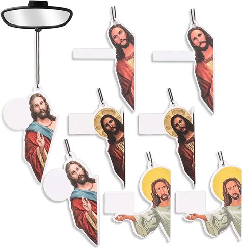Jeffdad 8 قطع Jesus I Saw That معطرات هواء السيارة، زينة يسوع المعلقة المضحكة لمعطرات الهواء لتزيين السيارة، بطاقات معطرة لشريحة العطر للسيارة الداخلية والمرايا المنزلية وهدايا الديكور المعلقة in Kuwait