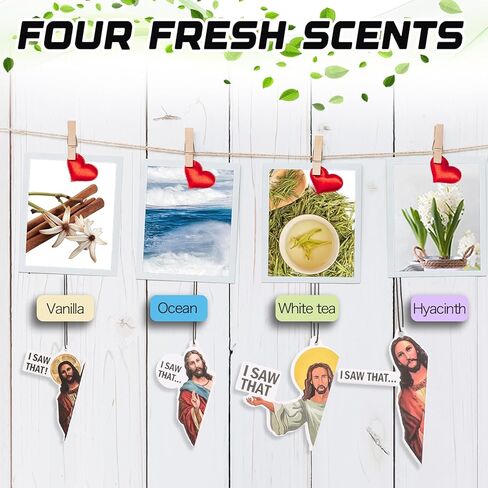 Jeffdad 8 قطع Jesus I Saw That معطرات هواء السيارة، زينة يسوع المعلقة المضحكة لمعطرات الهواء لتزيين السيارة، بطاقات معطرة لشريحة العطر للسيارة الداخلية والمرايا المنزلية وهدايا الديكور المعلقة in Kuwait
