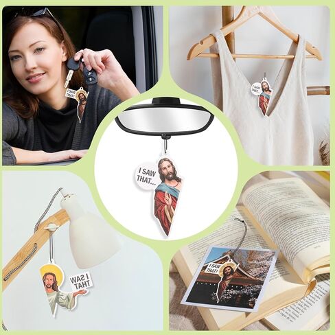 Jeffdad 8 قطع Jesus I Saw That معطرات هواء السيارة، زينة يسوع المعلقة المضحكة لمعطرات الهواء لتزيين السيارة، بطاقات معطرة لشريحة العطر للسيارة الداخلية والمرايا المنزلية وهدايا الديكور المعلقة in Kuwait