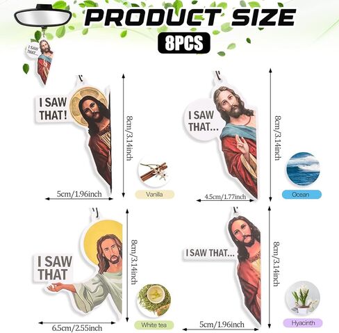 Jeffdad 8 قطع Jesus I Saw That معطرات هواء السيارة، زينة يسوع المعلقة المضحكة لمعطرات الهواء لتزيين السيارة، بطاقات معطرة لشريحة العطر للسيارة الداخلية والمرايا المنزلية وهدايا الديكور المعلقة in Kuwait