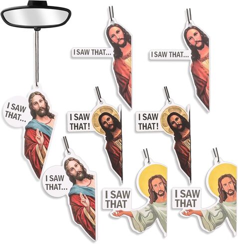 Jeffdad 8 قطع Jesus I Saw That معطرات هواء السيارة، زينة يسوع المعلقة المضحكة لمعطرات الهواء لتزيين السيارة، بطاقات معطرة لشريحة العطر للسيارة الداخلية والمرايا المنزلية وهدايا الديكور المعلقة in Kuwait