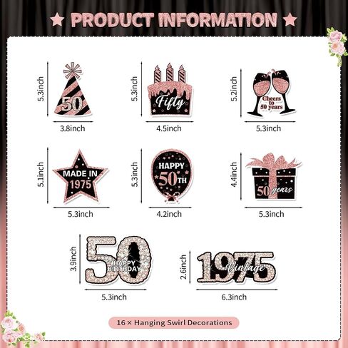 KORHONEN 18th Birthday Decorations for Girls, Pink Black 2006 Birthday Party Decorations Include Happy 18th Birthday Banner and Hanging Swirls, Happy 18th Birthday Party Decor for Girls Women in Saudi Arabia