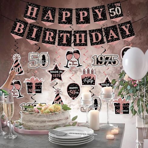 KORHONEN 18th Birthday Decorations for Girls, Pink Black 2006 Birthday Party Decorations Include Happy 18th Birthday Banner and Hanging Swirls, Happy 18th Birthday Party Decor for Girls Women in Saudi Arabia