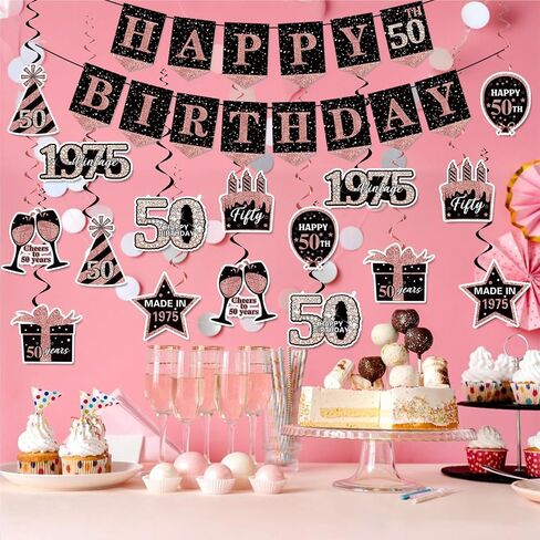 KORHONEN 18th Birthday Decorations for Girls, Pink Black 2006 Birthday Party Decorations Include Happy 18th Birthday Banner and Hanging Swirls, Happy 18th Birthday Party Decor for Girls Women in Saudi Arabia