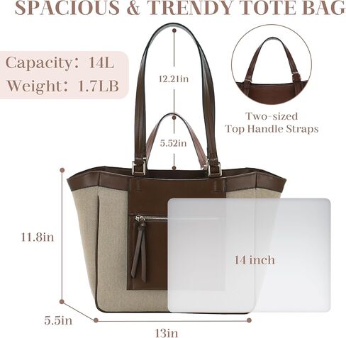 VASCHY Tote Bag Purse for Women, Fashion Canvas Vegan Leather Patchwork Satchel Shoulder Bag Handbag for Work in Saudi Arabia