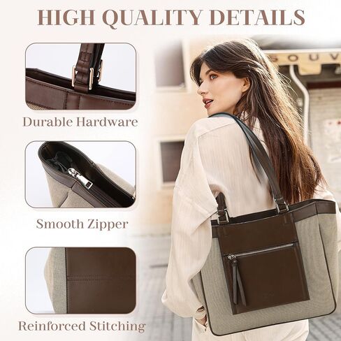 VASCHY Tote Bag Purse for Women, Fashion Canvas Vegan Leather Patchwork Satchel Shoulder Bag Handbag for Work in Saudi Arabia