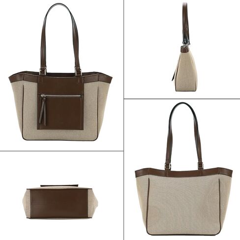 VASCHY Tote Bag Purse for Women, Fashion Canvas Vegan Leather Patchwork Satchel Shoulder Bag Handbag for Work in Saudi Arabia