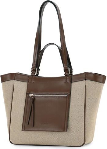 VASCHY Tote Bag Purse for Women, Fashion Canvas Vegan Leather Patchwork Satchel Shoulder Bag Handbag for Work in Saudi Arabia