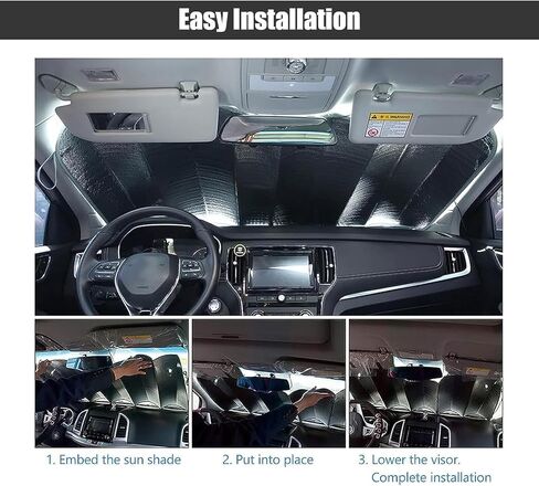 مظلة شمسية للزجاج الأمامي للسيارة من gunhunt Pack-1، حاجب شمس عاكس قابل للطي باللون الفضي، غطاء واقي من الشمس للنافذة الأمامية، عالمي لسيارات الدفع الرباعي والأشعة فوق البنفسجية وحامي داخلي من حرارة الشمس (51.1 بوصة × 23.6 بوصة) in Kuwait