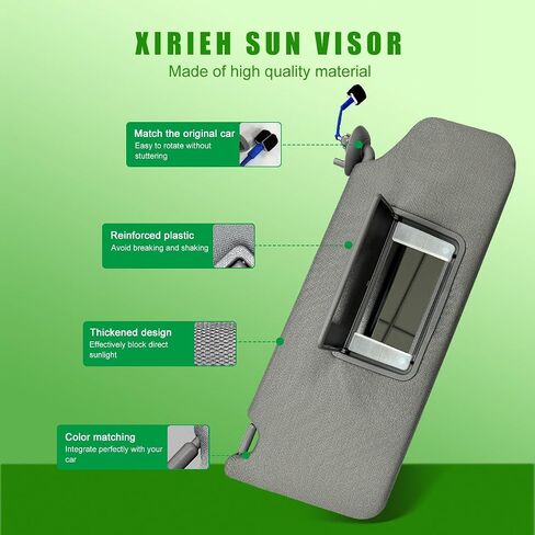 Left Driver Side Sun Visor for Honda Pilot 2009 2010 2011 2012 2013 2014 2015 Replace 83280-SZA-A01ZA with Vanity Light/with Makeup Mirror (Driver Left Side(Grey)) in Saudi Arabia