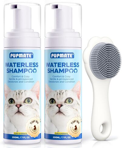 7oz Waterless Cat Shampoo with Cat Brush - No Rinse Foam Dry Shampoo | Deep Cleansing Relieves Itchy Skin | Gentle, pH-Balanced for Kittens Sensitive Skin | Specifically for Cat Bath in Saudi Arabia