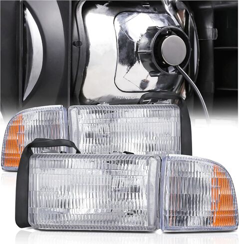 M-AUTO Headlights Headlamps Assembly with 2 Pre-assembled 6000K LED Bulbs Compatible with 1994-2001 Dodge Ram 1500 Pickup, 1994-2002 Ram 2500/3500, Chrome Housing Amber Corner Head Lamps in Saudi Arabia