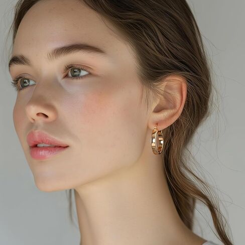 Milan Chiva 14k gold Chunky hoop Earrings for Women 14k Glod Plated Earrings Dainty Jewelry in Kuwait