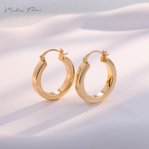 Milan Chiva 14k gold Chunky hoop Earrings for Women 14k Glod Plated Earrings Dainty Jewelry in Kuwait