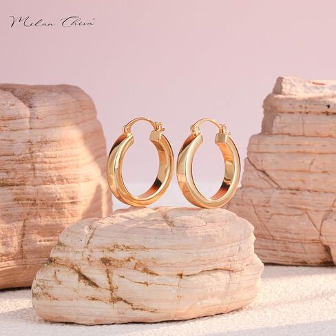 Milan Chiva 14k gold Chunky hoop Earrings for Women 14k Glod Plated Earrings Dainty Jewelry in Kuwait