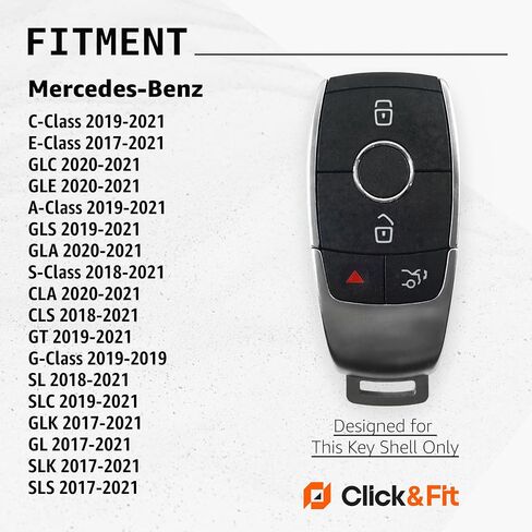 أغطية مفاتيح من السيليكون Click&Fit متوافقة مع 2017-2021 Mercedes A C-Class CLA CLS GLC GLA GLK GL SLK GT SLS E-Class G-Class S-Class - واقيات مفاتيح السيارة عن بعد، 4 أزرار، أسود ورمادي in Kuwait
