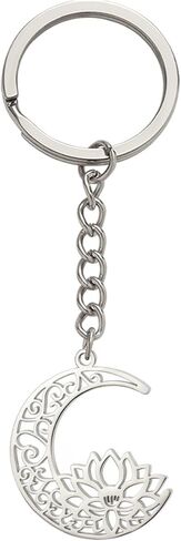 kkjoy Lotus in Moon Keychain Stainless Steel Lotus Flower Yoga Pendant Keyring Purse Bag Accessories for Women Charming Lady in Saudi Arabia