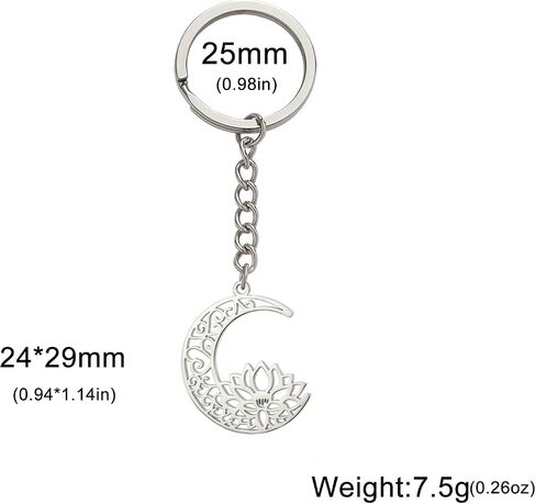 kkjoy Lotus in Moon Keychain Stainless Steel Lotus Flower Yoga Pendant Keyring Purse Bag Accessories for Women Charming Lady in Saudi Arabia
