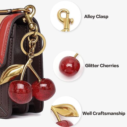 Glitter Cherry Bag Charm,Cherry Keychain,Cute Keychain Gifts For Women Purse Keychain Accessories Charms, Bag Charms for Handbags and Purses Birthday Christmas Gifts in Saudi Arabia