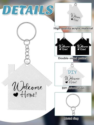 Sureio 18 Pcs House Acrylic Keychain Real Estate Agent Keychain Clear White Black Blank DIY Keychain New Home Keychain Welcome Home Housewarming Gift for Real Estate Agent Supplies, Gifts in Kuwait