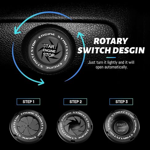 BOMGLING Push Start Button Cover, Rotary Car Engine Push to Start Button Cover, Engine Start Stop Button Cover Decoration DIY Car Gift Fashion,Black in Kuwait