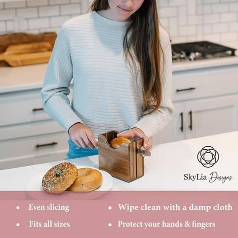 حامل تقطيع الخبز من خشب السنط، قطاعة الخبز الخشبية الفاخرة للخبز الكبير، قطاعة الكعك الإنجليزية والمزيد، حامل الخبز المضاد للانزلاق، قطاعة قطع الخبز مصنوعة يدويًا وسهلة التنظيف in Kuwait