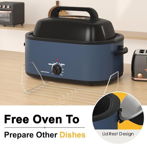 30Qt Electric Roaster Oven, with Self-Basting Lid, Removable Pan, Cool-Touch Handles, 1450W Stainless Steel Turkey Roaster Oven, Blue in Saudi Arabia