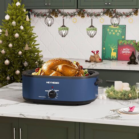 30Qt Electric Roaster Oven, with Self-Basting Lid, Removable Pan, Cool-Touch Handles, 1450W Stainless Steel Turkey Roaster Oven, Blue in Saudi Arabia