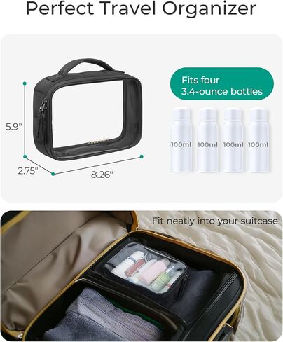 BAGSMART Clear TSA-Approved Toiletry Bag, Puffy Edges Travel Makeup Bag, Large Opening with Handle, Clear Cosmetic Bag with Double Zipper for Women in Kuwait