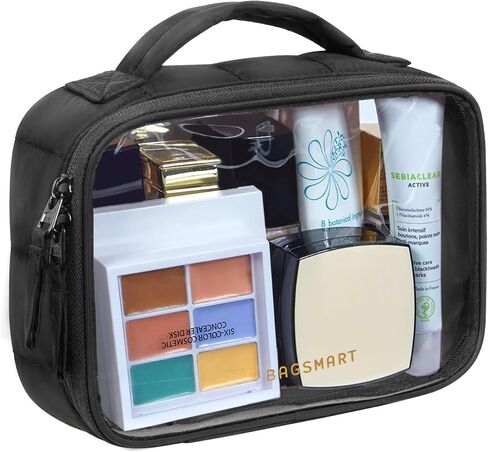 BAGSMART Clear TSA-Approved Toiletry Bag, Puffy Edges Travel Makeup Bag, Large Opening with Handle, Clear Cosmetic Bag with Double Zipper for Women in Kuwait
