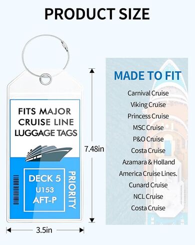NTONPOWER 6 Pack Cruise Luggage Tags, Cruise Lanyard for Carnival, NCL, Princess, MSC Cruise Ships, Clear Plastic Luggage Tags with Zip Seal and Steel Loops, Cruise Essentials for 2023-2024 in Kuwait