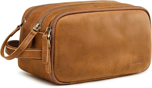 S-ZONE Leather Travel Toiletry Bag for Men Women Traveling Cosmetic Shaving Bags Dopp Kit in Kuwait