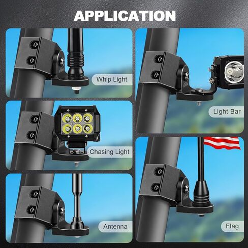 2 PCS UTV Flag Mount, Heavy Duty Adjustable Whip Light Mount for Pro-fit Cage Compatible with Polaris Ranger General Can-am Maverick Trail/ Sport Defender Commander 2021+ (Black) in Saudi Arabia