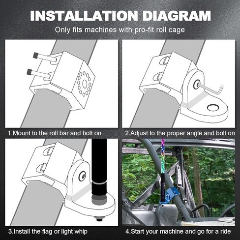 2 قطعة حامل علم UTV، حامل ضوء سوط عالي التحمل قابل للتعديل لقفص احترافي متوافق مع Polaris Ranger General Can-am Maverick Trail/ Sport Defender Commander 2021+ (أسود) in Kuwait