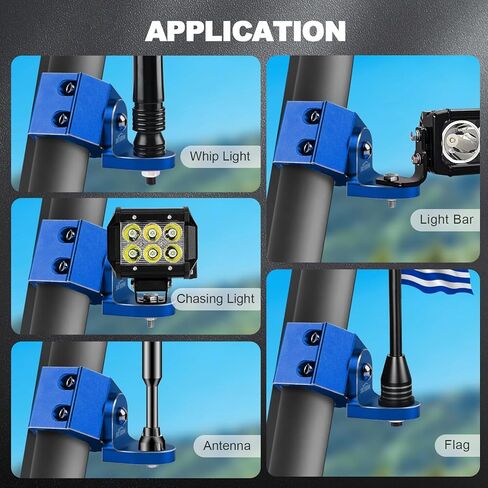 2 قطعة حامل علم UTV، حامل ضوء سوط عالي التحمل قابل للتعديل لقفص احترافي متوافق مع Polaris Ranger General Can-am Maverick Trail/ Sport Defender Commander 2021+ (أسود) in Kuwait