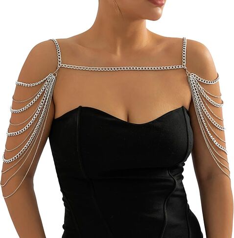 Summer Beach Punk Shoulder Body Chain Multi-Layered Back Chain Bikini Metal Tassel Arm Chain Statement Bridal Wedding Backdrop Necklace Body Chain Jewelry for Women in Saudi Arabia