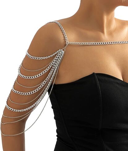 Summer Beach Punk Shoulder Body Chain Multi-Layered Back Chain Bikini Metal Tassel Arm Chain Statement Bridal Wedding Backdrop Necklace Body Chain Jewelry for Women in Saudi Arabia