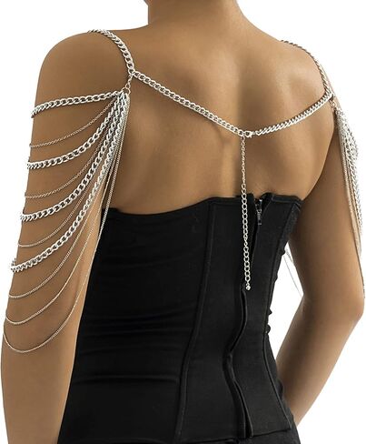 Summer Beach Punk Shoulder Body Chain Multi-Layered Back Chain Bikini Metal Tassel Arm Chain Statement Bridal Wedding Backdrop Necklace Body Chain Jewelry for Women in Saudi Arabia