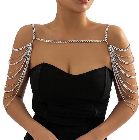 Summer Beach Punk Shoulder Body Chain Multi-Layered Back Chain Bikini Metal Tassel Arm Chain Statement Bridal Wedding Backdrop Necklace Body Chain Jewelry for Women in Saudi Arabia