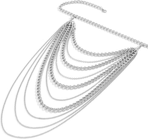 Summer Beach Punk Shoulder Body Chain Multi-Layered Back Chain Bikini Metal Tassel Arm Chain Statement Bridal Wedding Backdrop Necklace Body Chain Jewelry for Women in Saudi Arabia