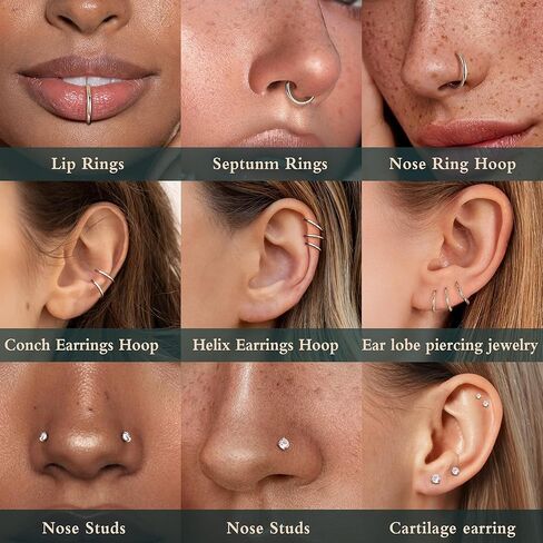 ORAZIO 18G 20G Nose Rings Studs Surgical Steel Gold/Silver Nose Rings for Women Men Hypoallergenic CZ L Shaped/Corkscrew/Straight Nose Studs Hinged Clicker Nose Rings Hoops Tiny Lip Stud Septunm Conch Ring Cartilage Earrings Body Piercing Jewelry in Kuwait