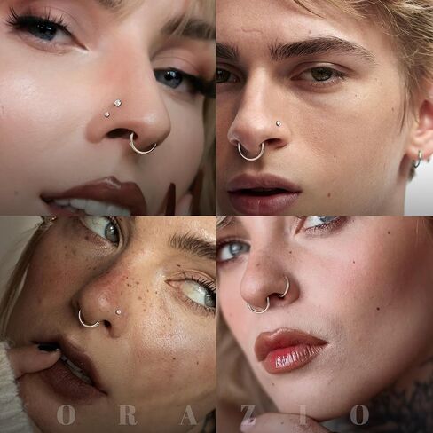 ORAZIO 18G 20G Nose Rings Studs Surgical Steel Gold/Silver Nose Rings for Women Men Hypoallergenic CZ L Shaped/Corkscrew/Straight Nose Studs Hinged Clicker Nose Rings Hoops Tiny Lip Stud Septunm Conch Ring Cartilage Earrings Body Piercing Jewelry in Kuwait
