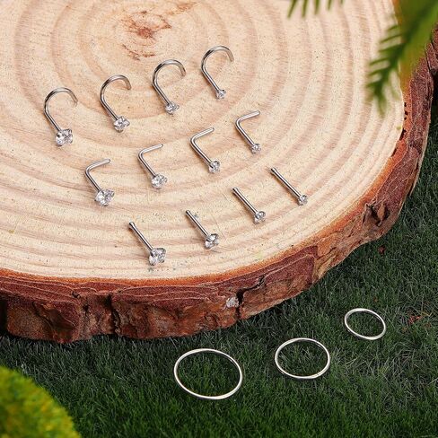 ORAZIO 18G 20G Nose Rings Studs Surgical Steel Gold/Silver Nose Rings for Women Men Hypoallergenic CZ L Shaped/Corkscrew/Straight Nose Studs Hinged Clicker Nose Rings Hoops Tiny Lip Stud Septunm Conch Ring Cartilage Earrings Body Piercing Jewelry in Saudi Arabia