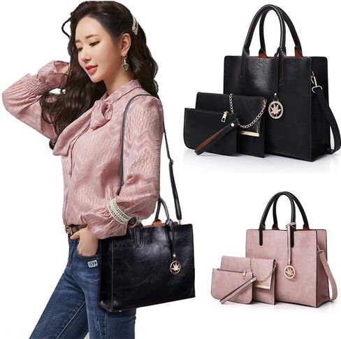 Women Handbags Sets 3 Pcs Large Capacity Handbag Chain Shoulder Bag Clutch Purse in Kuwait