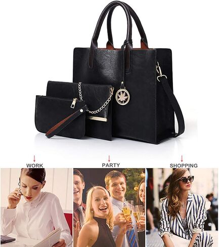 Women Handbags Sets 3 Pcs Large Capacity Handbag Chain Shoulder Bag Clutch Purse in Kuwait