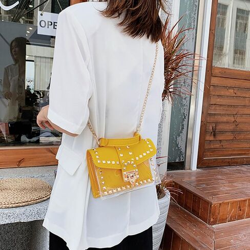 Clear Purses for Women, Stadium Approved Clear Bag Small Rivet Chain Shoulder Bag Crossbody Trendy for Concerts Sports in Saudi Arabia