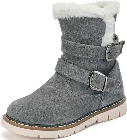 TZJS Girls Warm Winter Boots Kids Fashion Faux Fur Lined Snow Boot Side Zipper Lightweight Durable Outdoor Walking Mid Calf Shoes for Toddler/Little Kid in Saudi Arabia